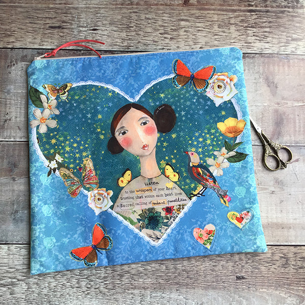 Blue Angel Heart Cross Stitch Bag