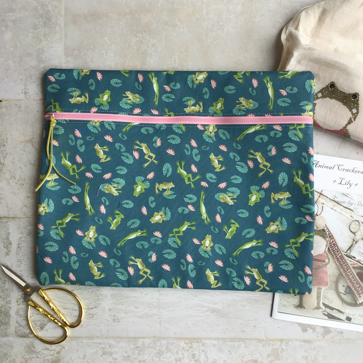 Lily Frog Medium Cross Stitch Bag