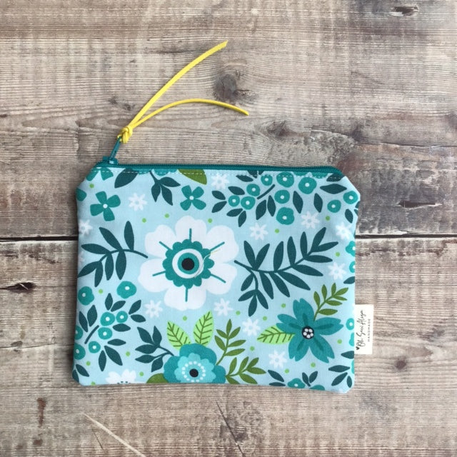 Aqua Flowers Notions Pouch