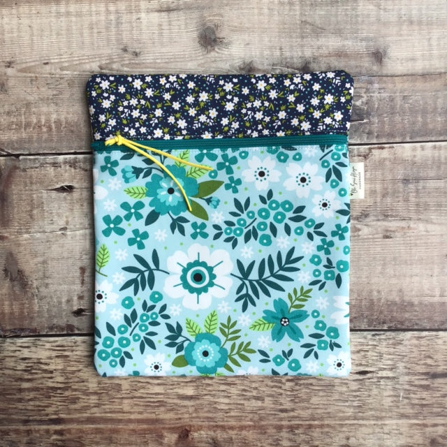 Aqua White Spring Flowers Small Project Bag