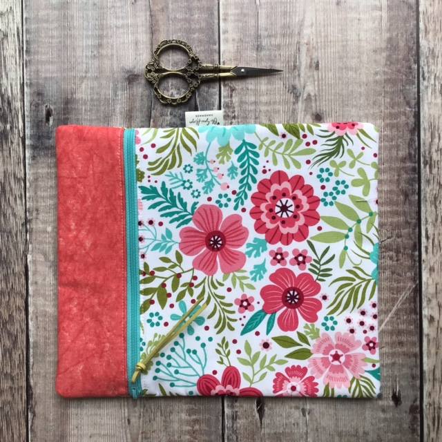 Coral White Flowers Small Project Bag