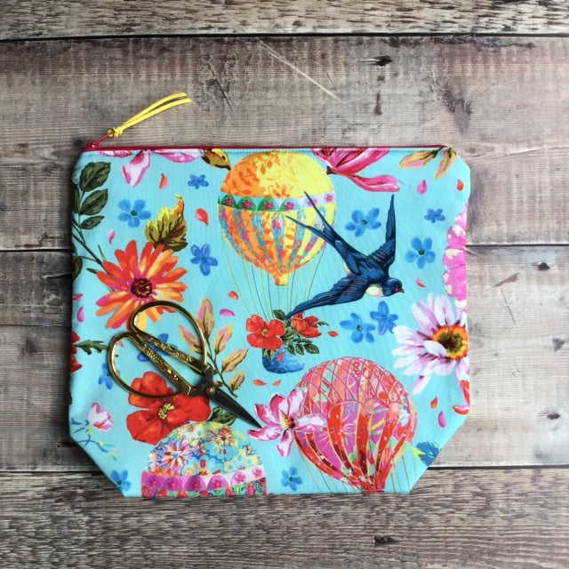 Up Up & Away in Blue Medium Zipper Fabric Bag